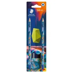 Staedtler 4-tlg. Bleistift-Set »Study Set Multiverse« HB mit Radiergummi und Spitzdose blau