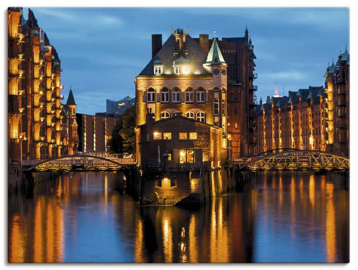 Wandbild ARTLAND Teil der alten Speicherstadt in Hamburg , blau (farbe bild(er): blau), B:120cm H:90cm, Bilder, Wandbild, als Leinwandbild, Poster in verschied. Grössen