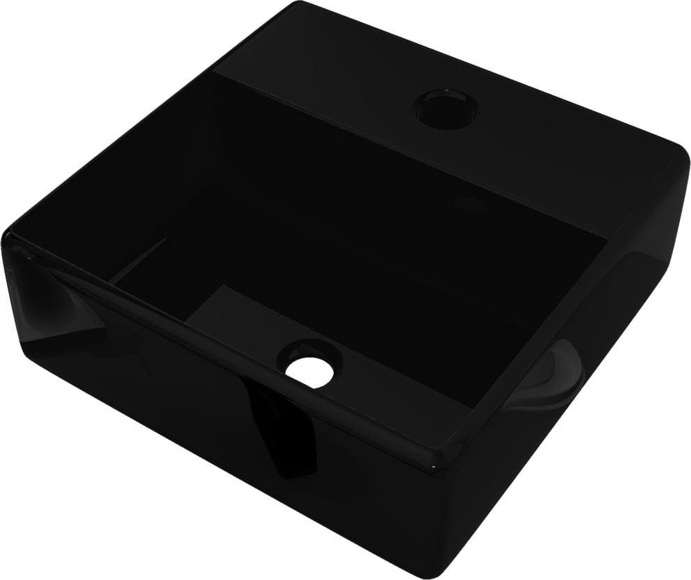 Syfax Keramische Vierkante Wastafel met Kraangat Zwart Countertop