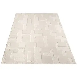 KADIMA DESIGN Teppich Kurzflor Struktur Wohnzimmer  Creme Rechteckig 160x230 | 100% Polyester, Rücken aus Baumwolle | Florhöhe: 10 mm | Handwäsche