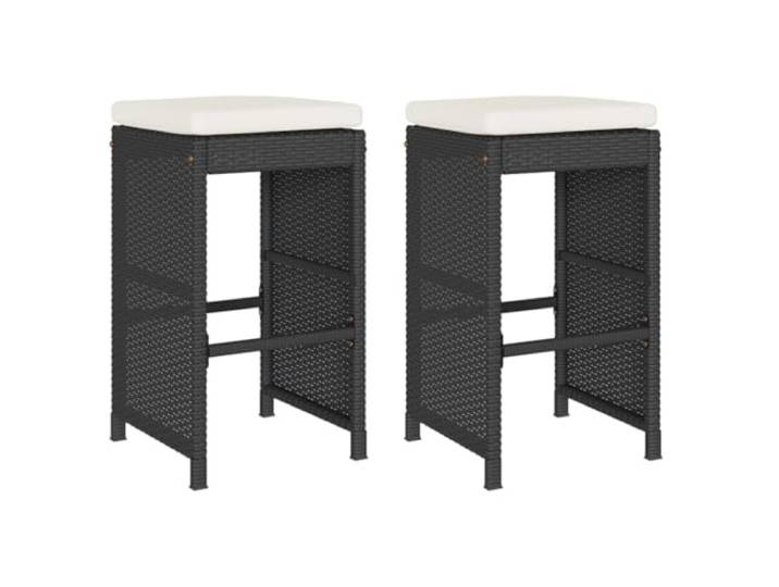 vidaXL Garten-Barhocker mit Kissen 2 STK. Schwarz Poly Rattan