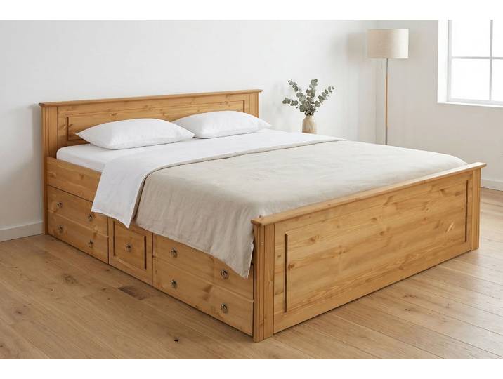 Massivholzbett OTTO HOME Hugo, FSC zertifiziert, Landhausstil, zeitlos und edel , natur, geölt, B:192cm H:84,5cm L:212cm, Betten, Massivholzbett, Stauraumbett, extra belastbar, Made in EU, viele Breiten