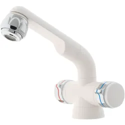 Barwig Compact Automatik Zweigriff-Mischarmatur Wasserhahn mit 10 mm Schlauch-Anschluss 12V weiß/chrom