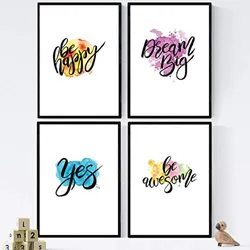 POSTER Set mit 4 glücklich und bunt ‚Happy‘ A3 Rahmenlos