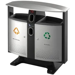 PROREGAL Abfalltrennstation mit Dach & Batterienfach für den Außenbereich | 2x 39 Liter, HxBxT 100x103x42cm | Metall | Grau