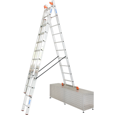 Vielzweckleiter KRAUSE "Tribilo", grau (aluminiumfarben), B:48cm H:18cm L:300cm, Aluminium, Leitern, Alu, 3x10 Sprossen, Arbeitshöhe ca. 765 cm
