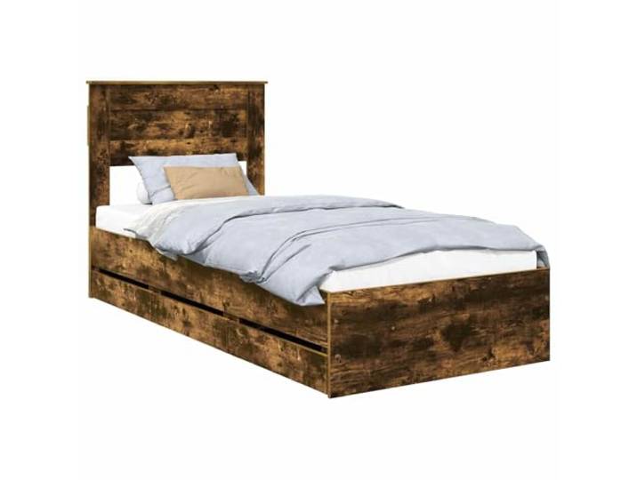 PUGYNBK Bettgestell Eiche rauchfarben 100 x 200 cm Holz Lattenrost, integrierte Schubladen, unabhängiges Design, einfache Montage