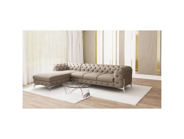 Ecksofa II Braun Microfaser Enza 323cm Ottomane davorstehend links Glamour