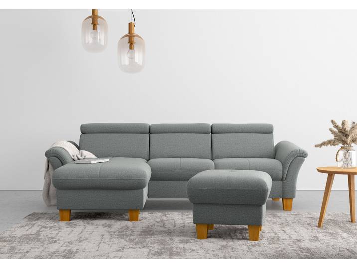 Ecksofa, Polyester, Grau 258×169 cm, Mit Bettfunktion & Kopfverstellung, Klassisch, Home-affaire