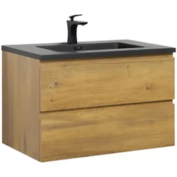 WASCHTISCHKOMBI Angela 2 Teile - Eiche Mit Schwarzem Waschbecken - 80 x 48 x 52 cm