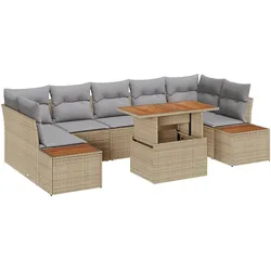 vidaXL 8-teiliges Garten-Dining-Set mit Kissen, Beige, Poly Rattan, Akazie