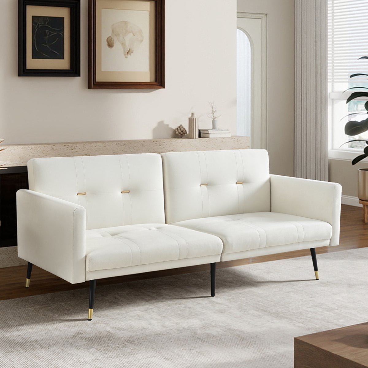MODFU 2-in-1 Slaapbank met verstelbare rugleuningen in beige fluweel