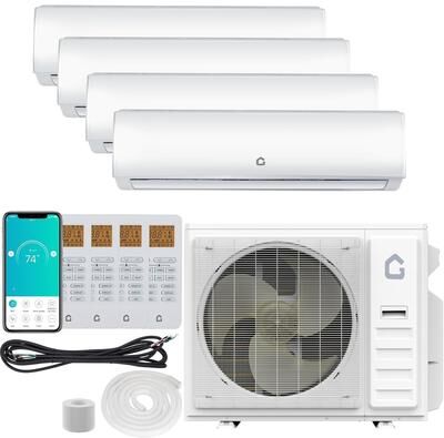 YUN 35000 BTU 4-Zone Mini Split AC & Heat Pump, 4x12000 BTU, 19 SEER2, Pre-Charged - White