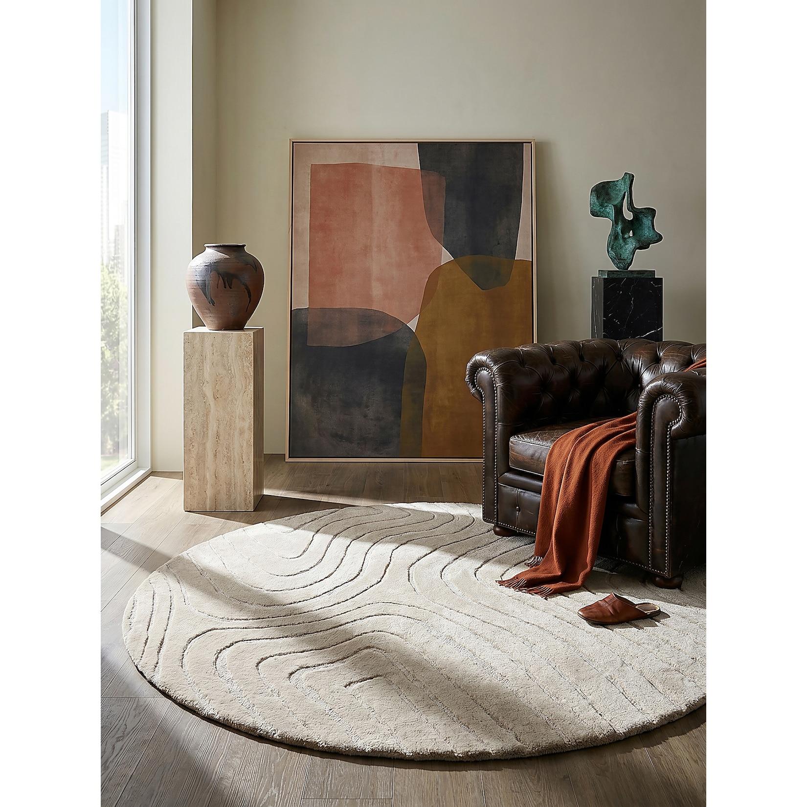 Wollteppich abstrakt Beige Ø160 cm - LEVEN Kadima Design