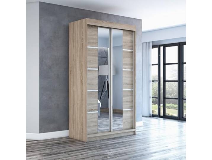 A&J MöbelLand Schwebetürenschrank ERA Kleiderschrank 2-türig mit Spiegel, Garderobe 120 cm (Sonoma/Sonoma/Sonoma)