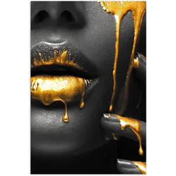 POSTER Frau - Schwarz - Gold - Gesicht - Lippen Wandbild Schlafzimmer 80x120 cm