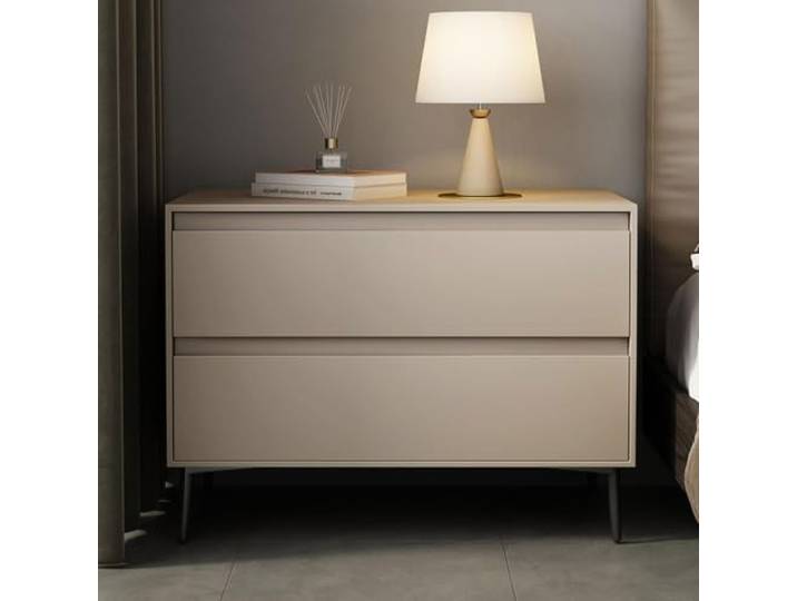 Moderner Nachttisch 2 Schubladen Beistelltisch mit Stauraum Tischbeine aus Metall Verdeckte Griffe Leder for Schlafzimmer/Wohnzimmer/Büro(Khaki,80cm/32in)