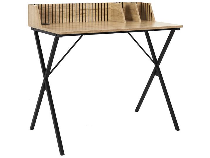 Bureau droit Klaus plateau bois et pieds métal noir