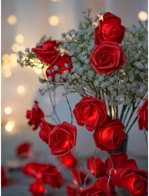 Discount Dollar Deals Rose Light String For Home, Hanging Pendant Decoration, Wedding And Valentine's Day Party Supplies Favor red