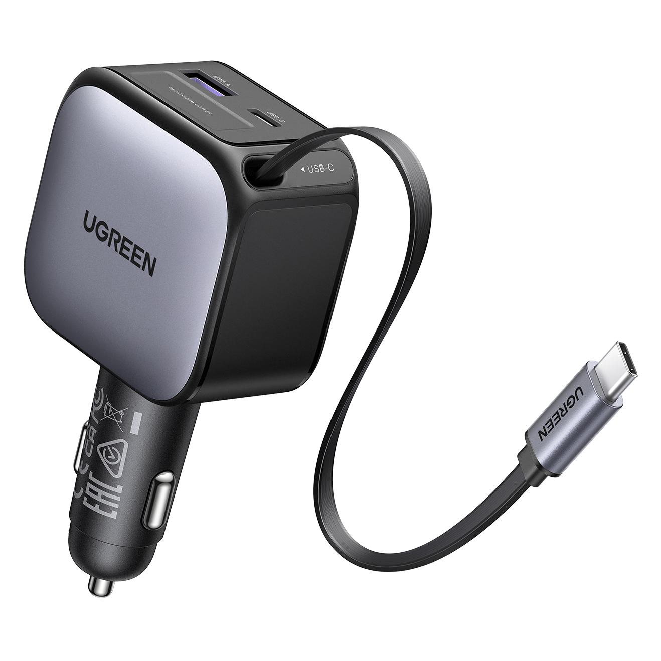 Ugreen Nexode Fast Car Charger- Retractable Cable (55212B)