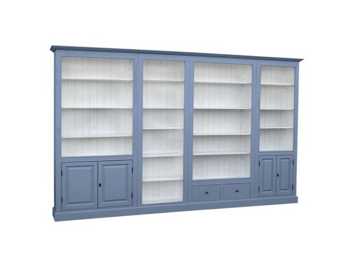 Wohnzimmer Bücherwand Landhaus - weiß blau