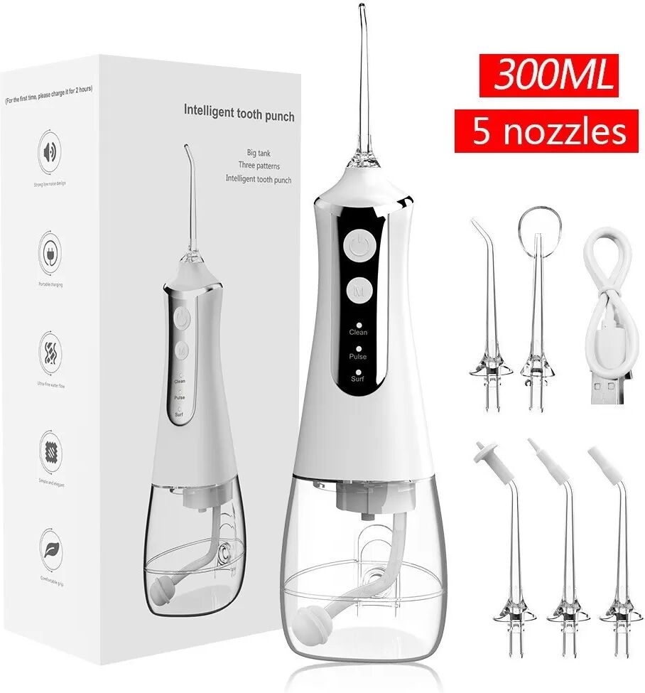 INF Hydropulseur Électrique Portable Rechargeable USB avec 5 Embouts Blanc