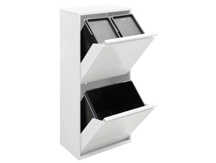 ARREGUI Basic CR401-B Mülltrennsystem aus Stahl 3 Fächer Mülleimer für die Küche 3 Fach Abfalleimer 11+11+23 L (45 L) Herausnehmbare Inneneimer Recycling Schrank für Mülltrennung weiß