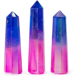 Gemstone Obelisk Point approx 9cm - Aurura Crystal Quartz - Pink & Blue