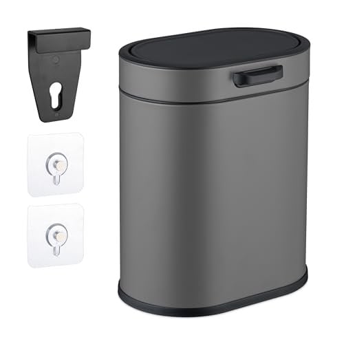 Relaxdays Hangende prullenbak met binnenemmer, 5 liter, grijs