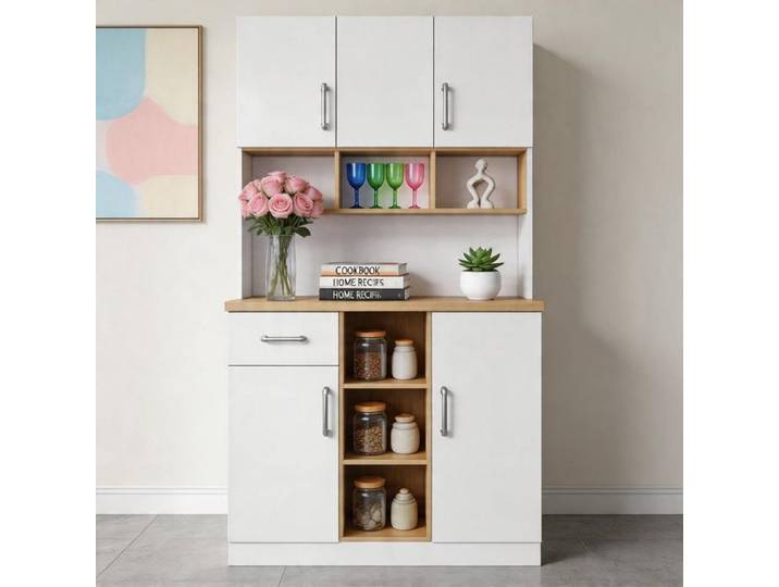 Vaisselier - N635P284658W - Blanc brillant - Plan MDF 3 cm - Accessoires anti-basculement
