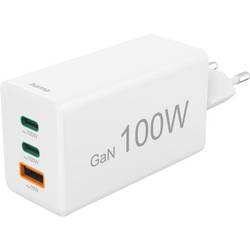 hama 00201997 Schnellladegerät, GaN, 2x USB-C, 1x USB-A, Mini-Ladegerät, PD, 100 W, Weiß