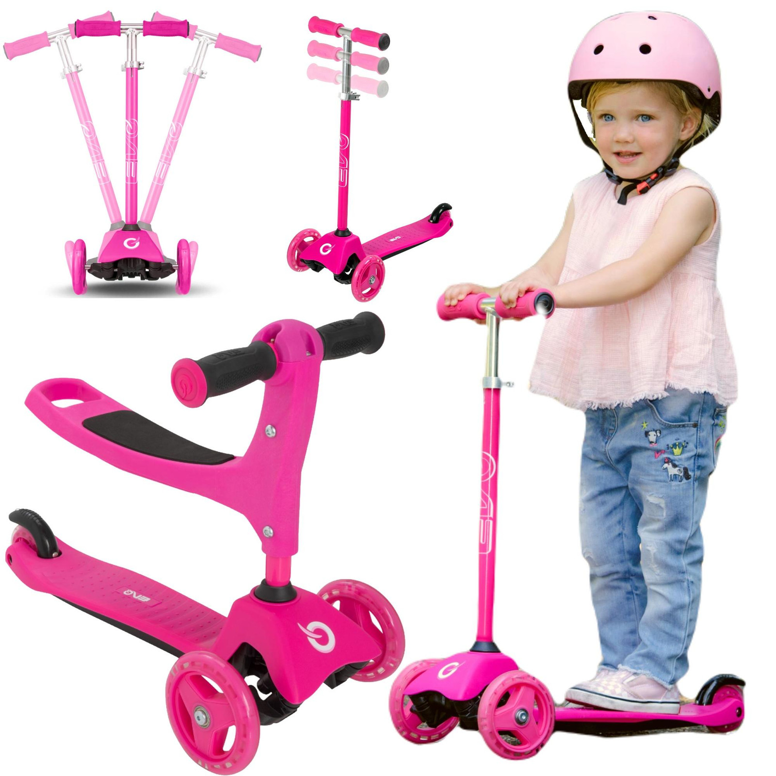 Evo Verstelbare 2-in-1 driewiel kinderloopfiets met zitting, roze