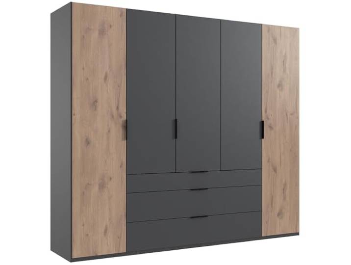 Lomadox Kleiderschrank 250 cm breit Garderobenschrank Schlafzimmerschrank Wardrobe Drehtürenschrank modern in Eiche mit grau