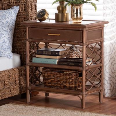 Akane Natural Rattan Nightstand, White by Bali & Pari in Brown (Size ONE SIZE)