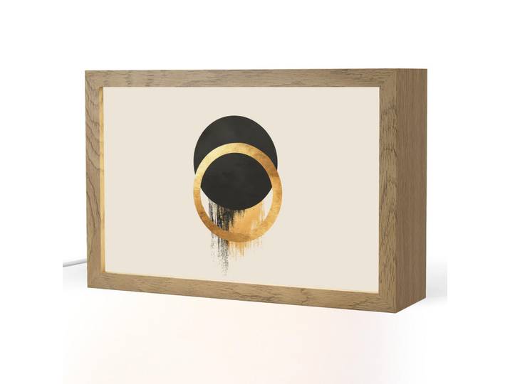 OnlyWow Tischleuchte - Abstraktes Design - Schwarzer Kreis - Farbflecken - 30x20 cm, Bernsteinfarben, Holzwerkstoff, Rechteckig, LED integriert, 30x20x8 cm, Lampen & Leuchten, Innenbeleuchtung, Tischlampen