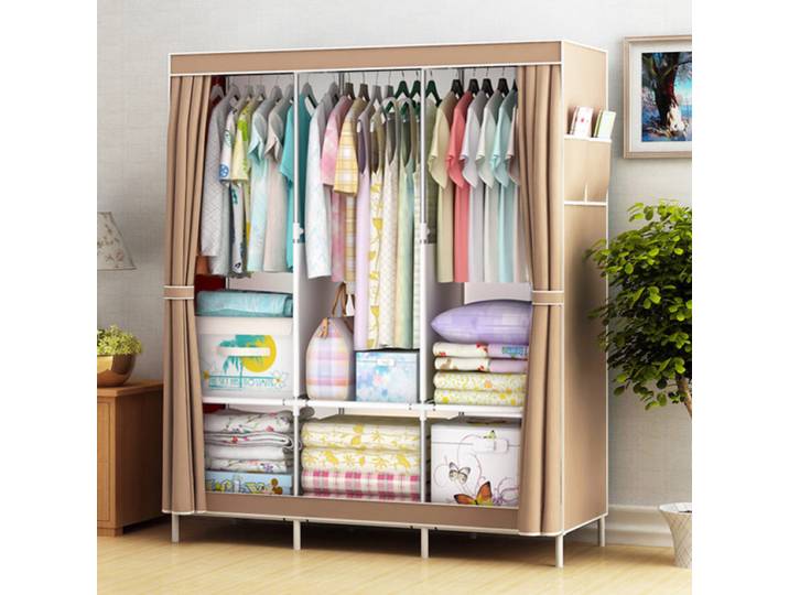 Garde-robe à grille simple, Cisco à assembler en tube d'acier, rangement pliant simple pour chambre à coucher, armoire de confrontation pour dortoir, grande capacité