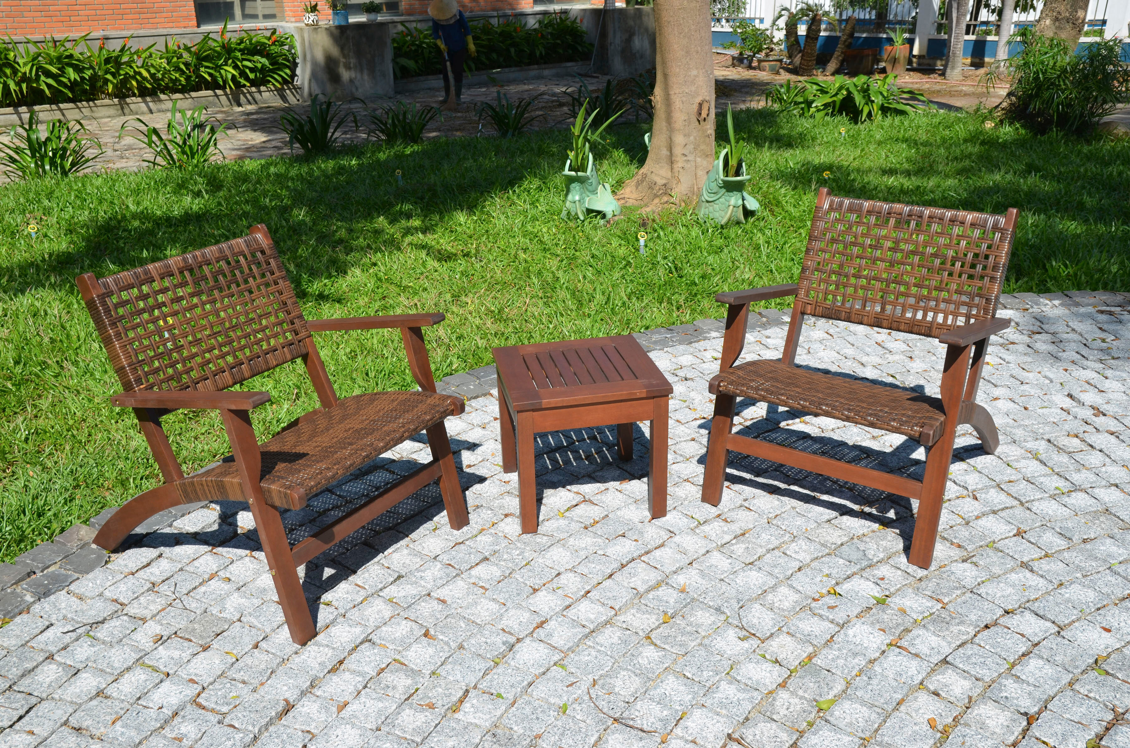 Balkonset GARDEN PLEASURE "Sonora", braun (dunkelbraun, dunkelbraun, dunkelbraun), Kunststoff, Massivholz, Sitzmöbel-Sets, Balkonset, Teak-Look