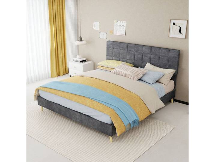 NuvlaGu – Lit double rembourré 160×200 cm lit plateforme avec tête de lit Pour aux chambres principales ou appartement Gris