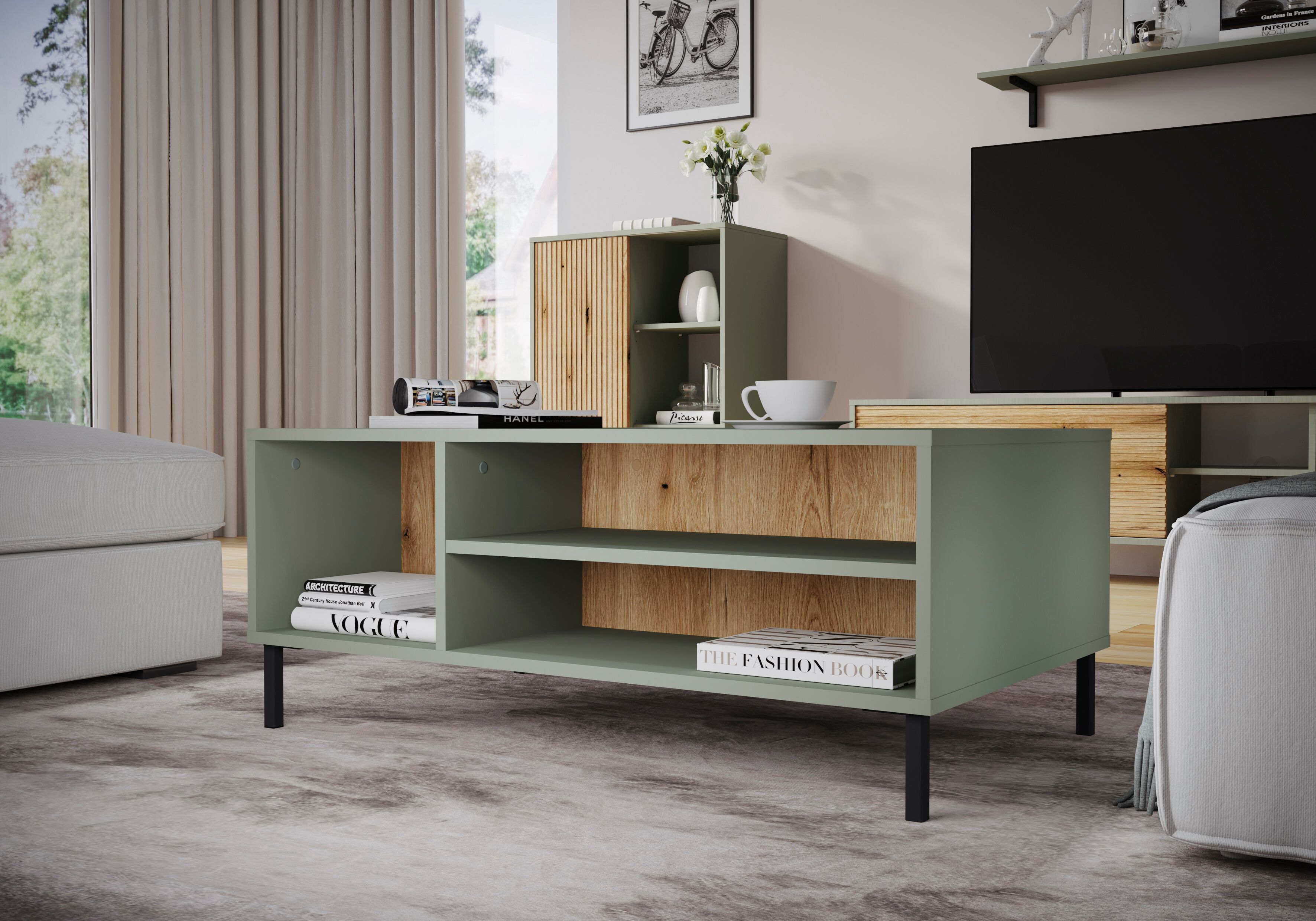 Couchtisch HOME AFFAIRE "Pozzi", grün (grau, grün), B:100cm H:41,2cm T:60cm, Tische, Couchtisch, schöne Farbe