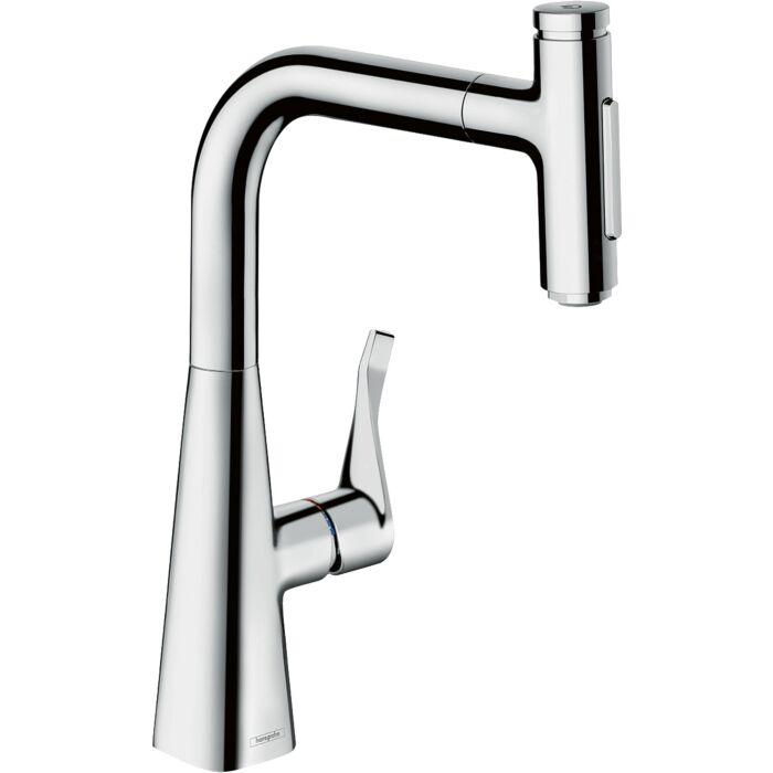 hansgrohe Metris Select Küchenarmatur 73822000 mit Ausziehbrause, 2jet, chrom