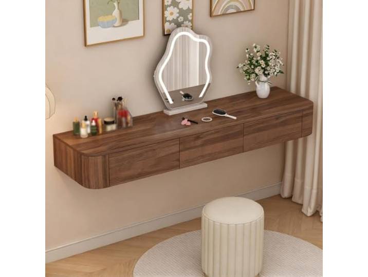 PGZMDTWI Schwebender Schminktisch, Wandtisch, Steintisch Minimalistisches Schwebendes Design mit Schubladen, Einfacher Aufbau für Zuhause, Büro(E,47.24 in)