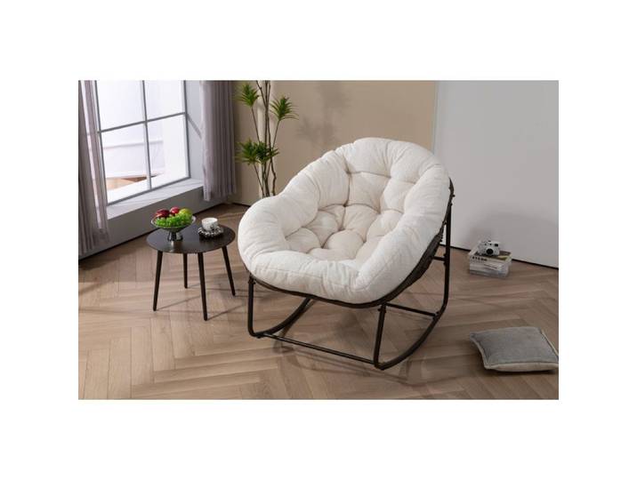 WOVREO Fauteuil à bascule extérieur 1 place en résine tressée coussin rembourré blanc acier