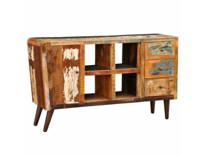 HEFZGDB Massivholz Kommode im antiken Stil aus recyceltem Altholz mit 1 Tür, 4 Fächern und 3 Schubladen – Handgefertigte nachhaltige Kommode Vintage für viel Stauraum