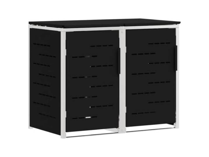 Lagerung Abfallbehälter für 2 Mülltonnen, 240 l, Edelstahl, Schwarz Belüftete Paneele, Soft-Close-Deckel, Magnettüren, integrierte Kordel, erweiterbares Design, für den Außenbereich