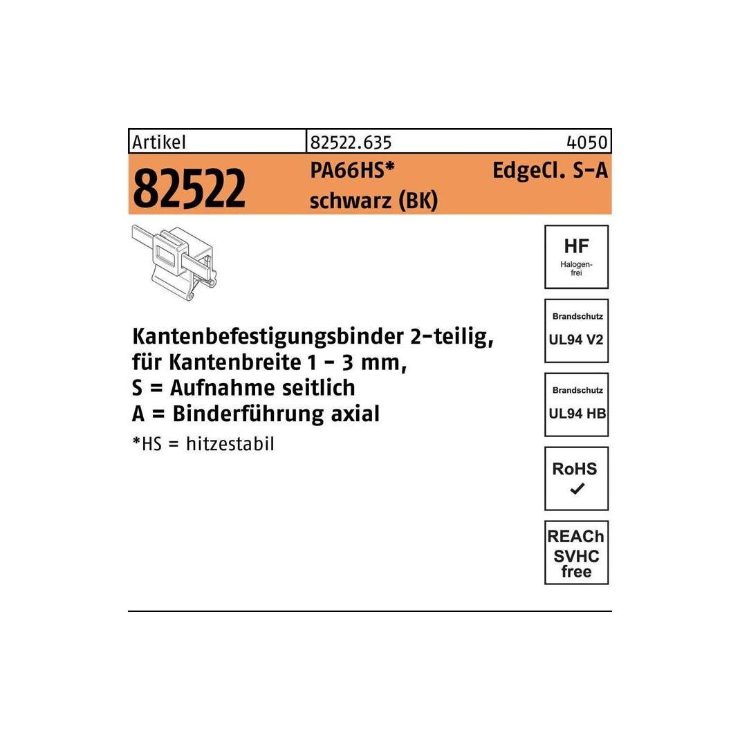 HellermannTyton Befestigungsbinder R 82522 m.Edgeclip 4,6 x 150/31 PA66HS schwarz (150 mm, 500 Stk.) (825226350046150)