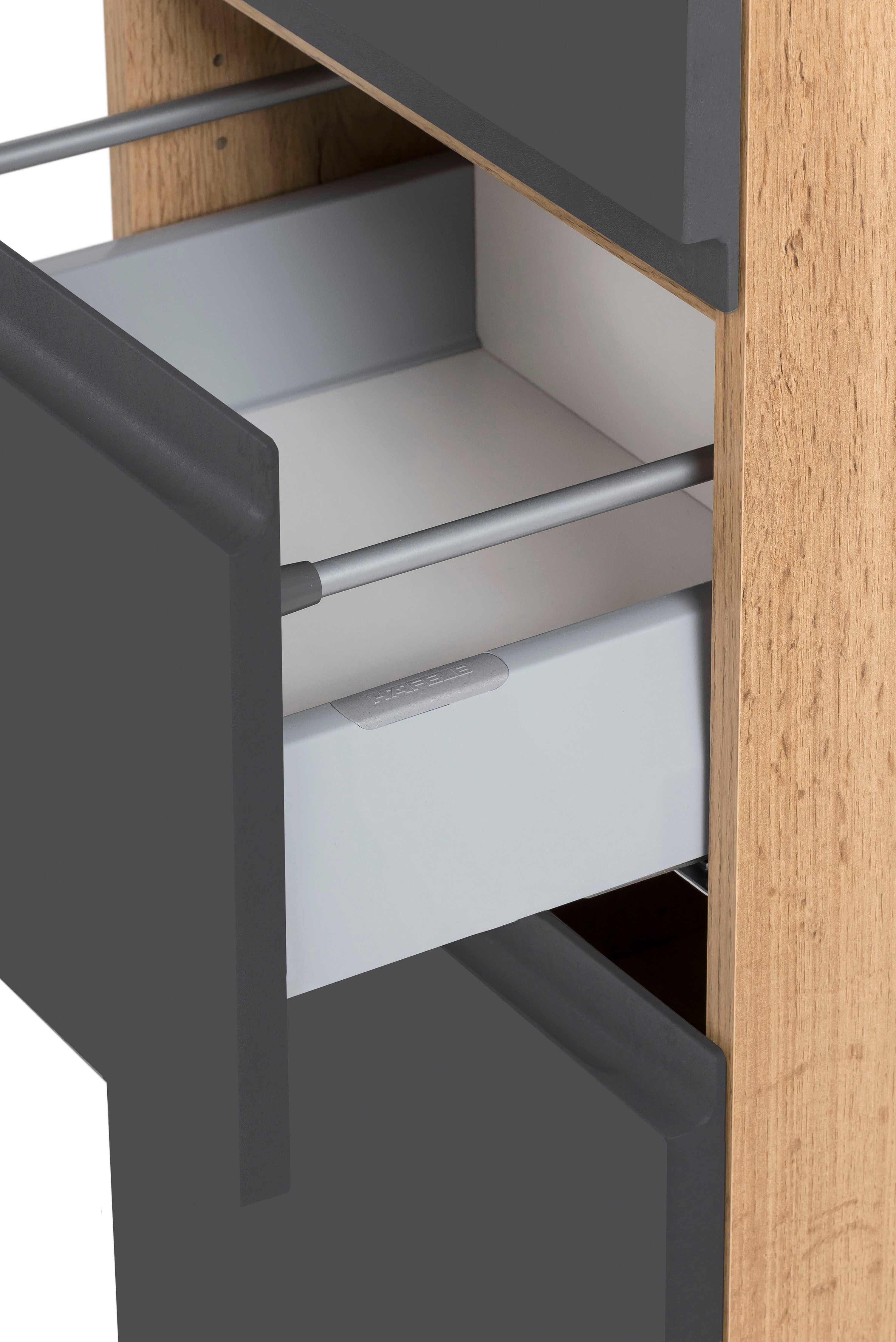 Midischrank WELLTIME "Sölden", grau (matt grau), B:40cm H:130cm T:35cm, MDF, Schränke, Midischrank matt grau wotaneiche, B/H/T: 40cm x 130cm x 35cm, Schubladen: 1 Stk. Türen: 2 Stk.