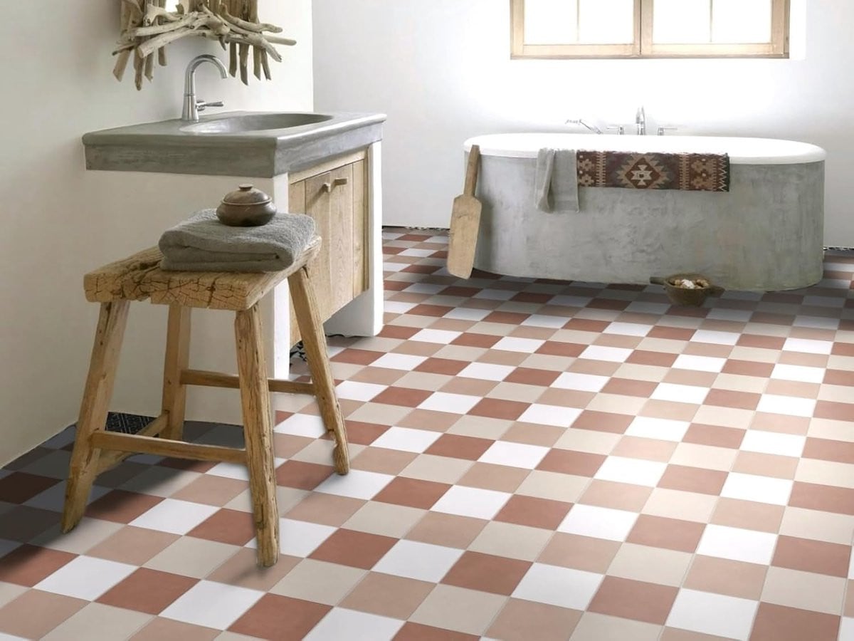 Vinyl vloerbedekking Terracotta wit geblokt - PVC vloer - Geluid- en warmte-isolerend - Breedte: 200 cm
