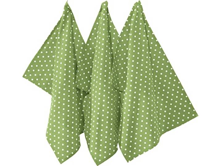 REDBEST Geschirrtuch, Trockentuch Punkte 3er- Pack, 100% Baumwolle grün Größe 50x70 cm - robustes, glattes Gewebe, besonders saugstark, mit Aufhängung (weitere Farben)