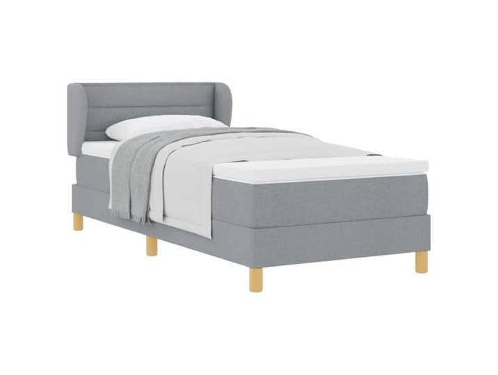 PUGYNBK Boxspringbett mit Matratze, Hellgrau, 90 x 200 cm Verstellbares Kopfteil, Holzrahmen, Taschenfederkerne, Kunststofffüße