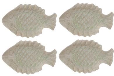 Storied Home "Embossed Fish Shaped Stoneware Platters in Reactive Glaze - 13.75""L x 8.5""W x 1.75""H"